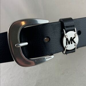 Michael Kors Black Faux Leather Belt with Silver Buckle Size S